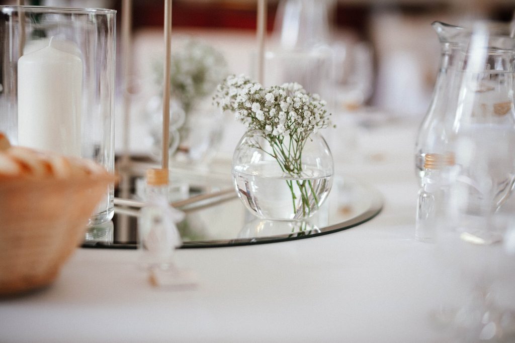 Close-up of wedding table decorations, wedding at Chateau Appony, Oponice