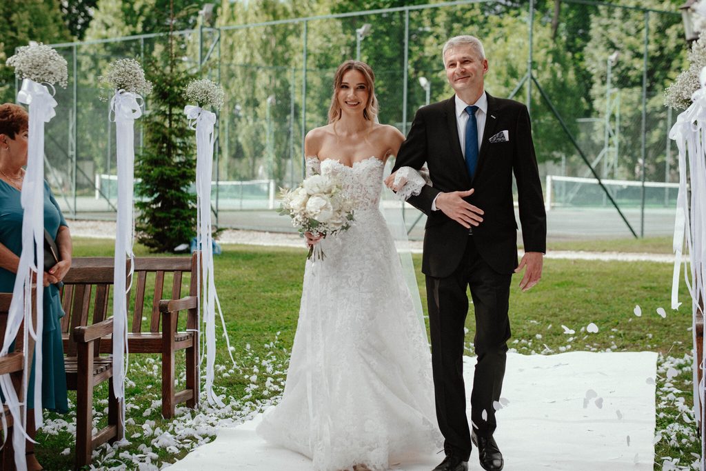 A father bringing the bride to the groom, wedding at Chateau Appony, Oponice