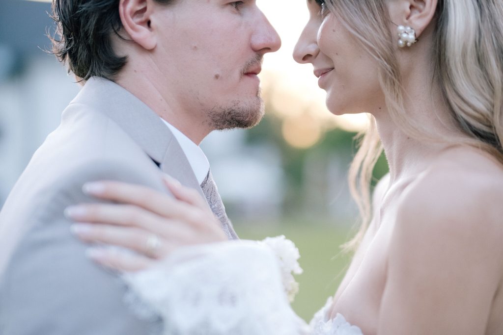 Close-up of a tender moment between the newlyweds, wedding at Chateau Appony, Oponice