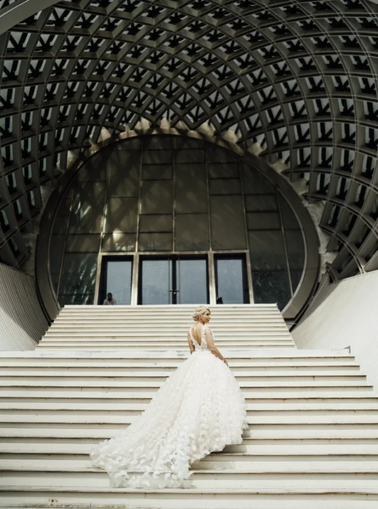 Bride on a staircase during a destination wedding portrait session